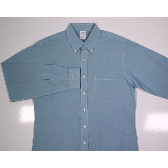 Brooks Brothers Slim Fit Non-Iron Green/White Gingham Check Dress Shirt 16-35 - Picture 3 of 7